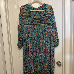SOLD! R.Vivimos Women's Floral Print Boho V Neck Tassel Midi Dress Blue - Sz M